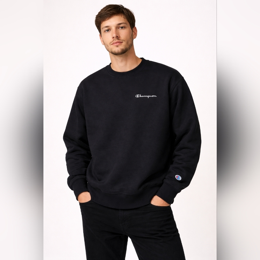 Champion Crewneck Sweatshirt Large Black Logo Athletic Pullover